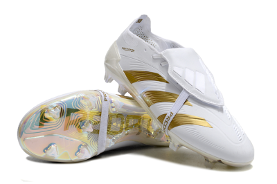 Unisex Adidas Predator Elite Foldover Tongue FG Firm Ground Low-Tops Football Boots - White/Gold/Beige