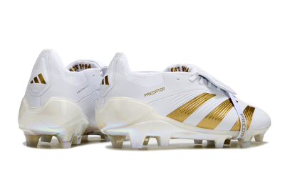 Unisex Adidas Predator Elite Foldover Tongue FG Firm Ground Low-Tops Football Boots - White/Gold/Beige