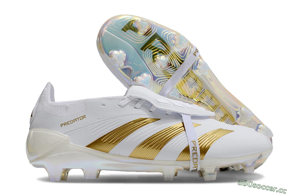 Unisex Adidas Predator Elite Foldover Tongue FG Firm Ground Low-Tops Football Boots - White/Gold/Beige 2