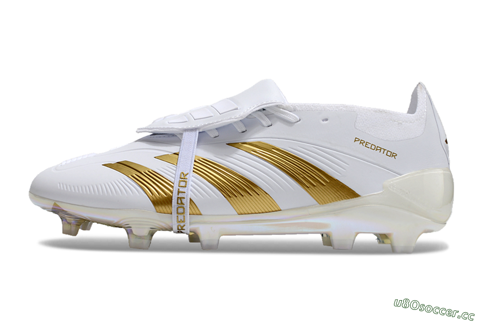 Unisex Adidas Predator Elite Foldover Tongue FG Firm Ground Low-Tops Football Boots - White/Gold/Beige 0