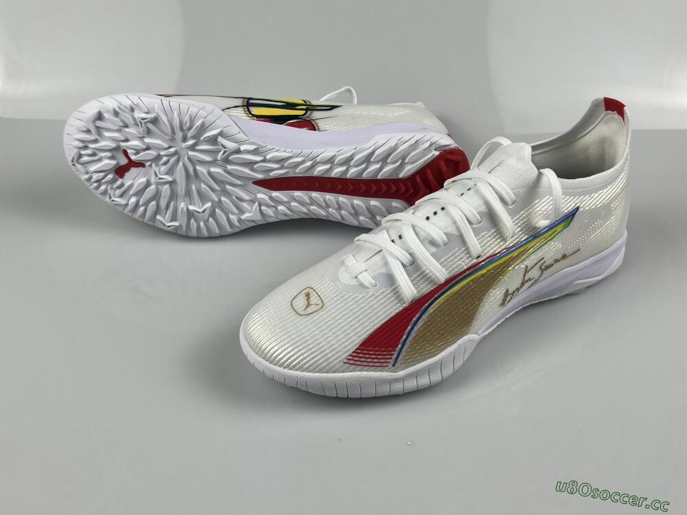 Men's Puma Ultra Ultimate TF Artificial Turf Low-Tops Football Shoes - White/Red/Yellow