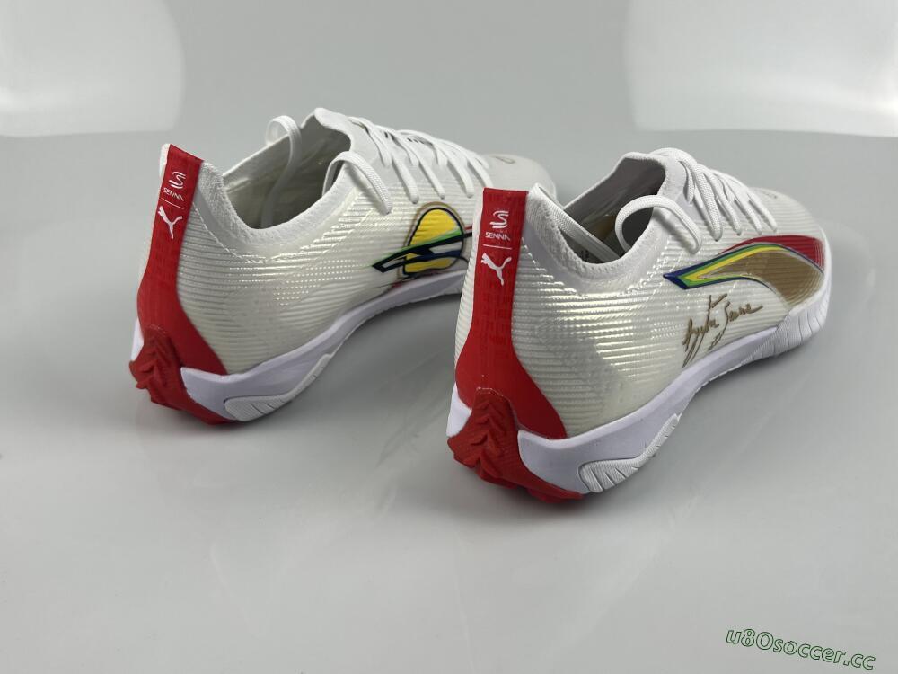 Men's Puma Ultra Ultimate TF Artificial Turf Low-Tops Football Shoes - White/Red/Yellow