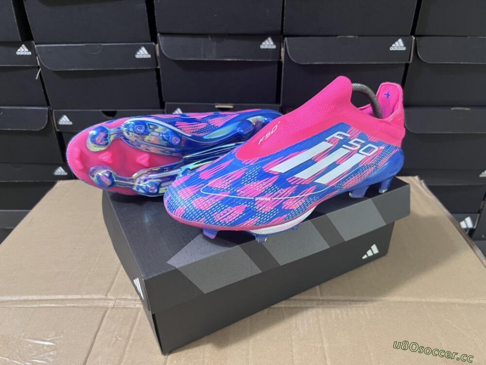Unisex Adidas F50+ Lightstrike Pro Laceless FG Firm Ground Low-Tops Football Boots - Pink/Blue/White