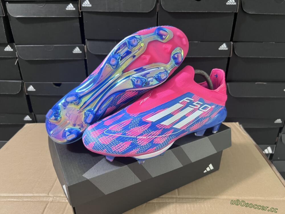 Unisex Adidas F50+ Lightstrike Pro Laceless FG Firm Ground Low-Tops Football Boots - Pink/Blue/White