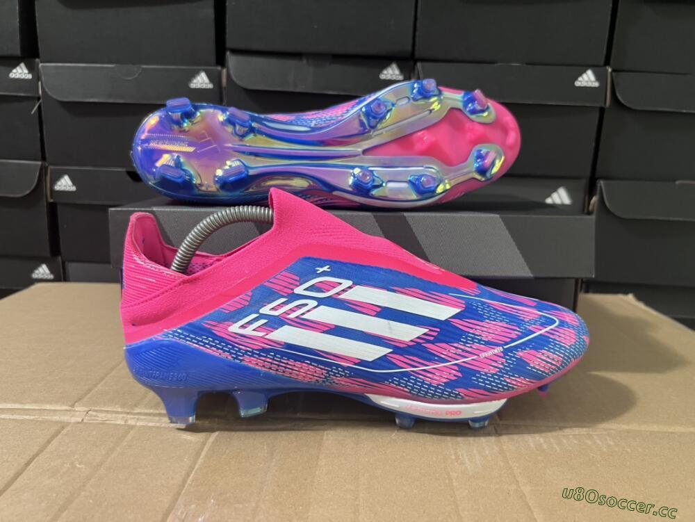 Unisex Adidas F50+ Lightstrike Pro Laceless FG Firm Ground Low-Tops Football Boots - Pink/Blue/White