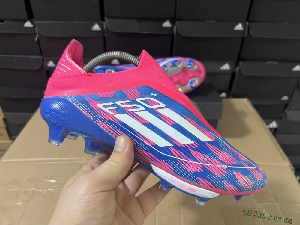 Unisex Adidas F50+ Lightstrike Pro Laceless FG Firm Ground Low-Tops Football Boots - Pink/Blue/White
