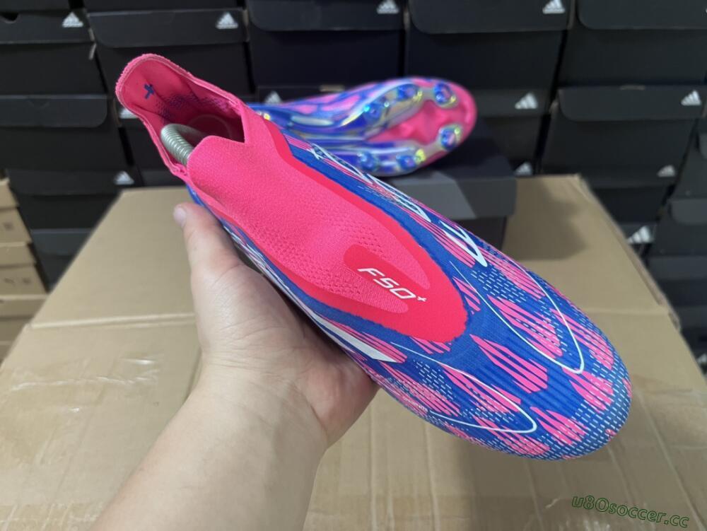 Unisex Adidas F50+ Lightstrike Pro Laceless FG Firm Ground Low-Tops Football Boots - Pink/Blue/White