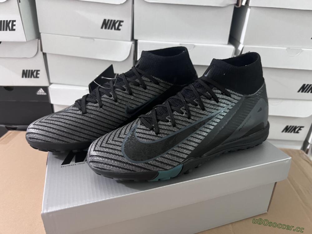 Men's Nike Air Zoom Mercurial Superfly 10 Elite TF Artificial Turf High-Tops Football Shoes - Black/Green/Silver