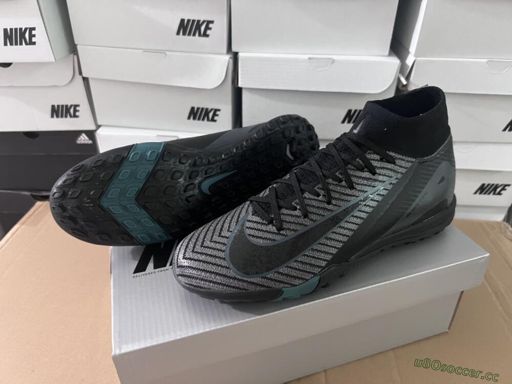 Men's Nike Air Zoom Mercurial Superfly 10 Elite TF Artificial Turf High-Tops Football Shoes - Black/Green/Silver