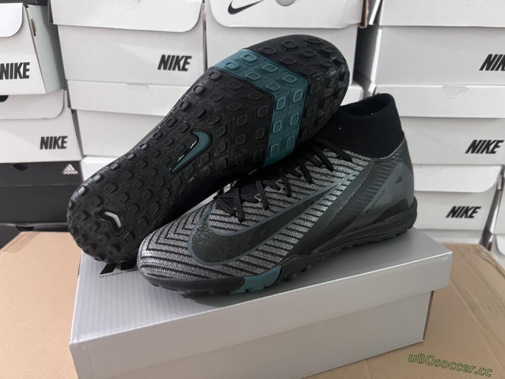 Men's Nike Air Zoom Mercurial Superfly 10 Elite TF Artificial Turf High-Tops Football Shoes - Black/Green/Silver