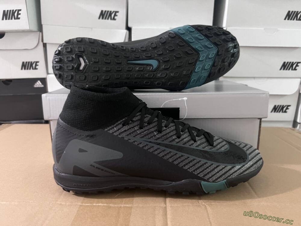 Men's Nike Air Zoom Mercurial Superfly 10 Elite TF Artificial Turf High-Tops Football Shoes - Black/Green/Silver