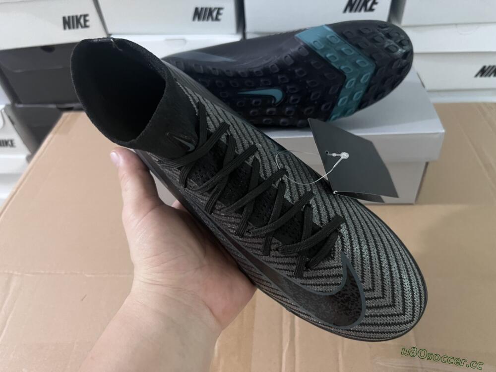 Men's Nike Air Zoom Mercurial Superfly 10 Elite TF Artificial Turf High-Tops Football Shoes - Black/Green/Silver