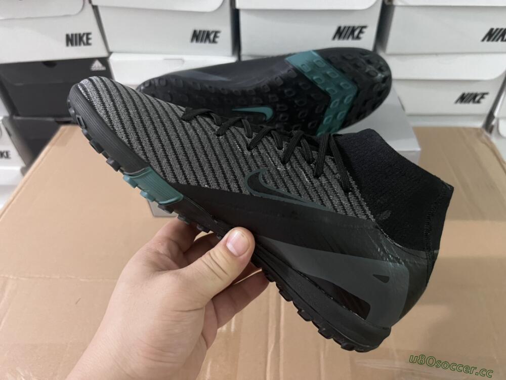 Men's Nike Air Zoom Mercurial Superfly 10 Elite TF Artificial Turf High-Tops Football Shoes - Black/Green/Silver