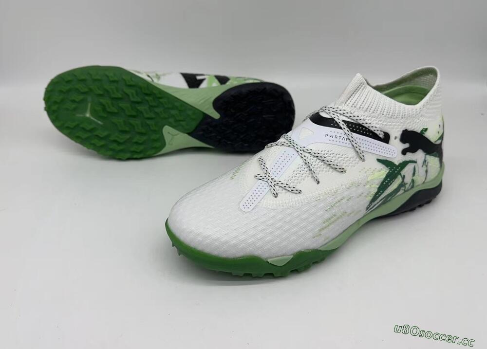 Men's Puma Future 7 Ultimate TF Artificial Turf Low-Tops Football Shoes - White/Green/Black