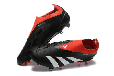 Men's Adidas Predator Elite Laceless FG Firm Ground Low-Tops Football Boots - Black/White/Red