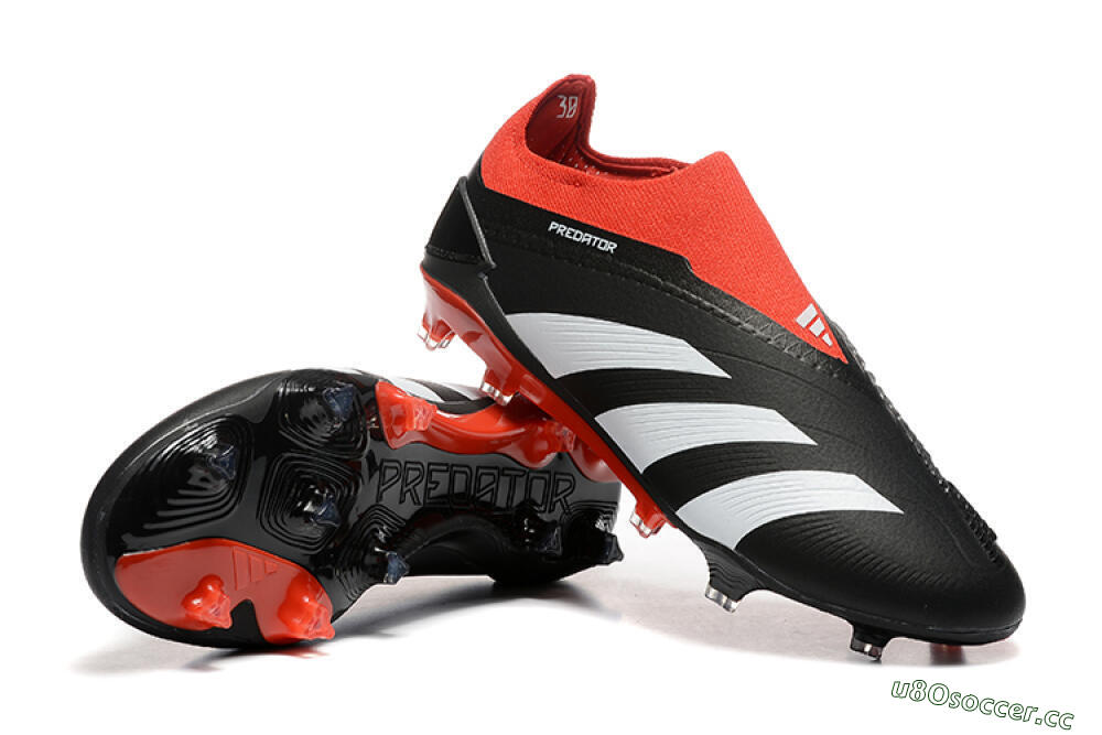 Men's Adidas Predator Elite Laceless FG Firm Ground Low-Tops Football Boots - Black/White/Red 4