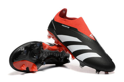 Men's Adidas Predator Elite Laceless FG Firm Ground Low-Tops Football Boots - Black/White/Red