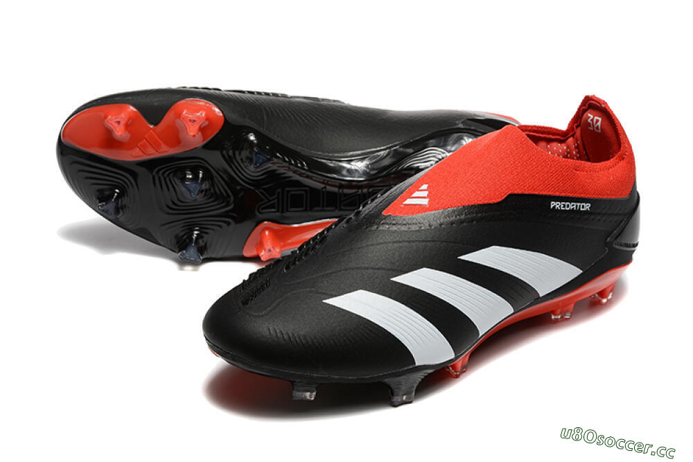 Men's Adidas Predator Elite Laceless FG Firm Ground Low-Tops Football Boots - Black/White/Red 3