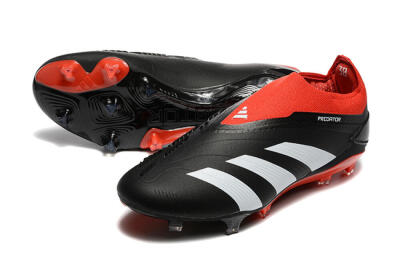 Men's Adidas Predator Elite Laceless FG Firm Ground Low-Tops Football Boots - Black/White/Red