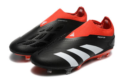 Men's Adidas Predator Elite Laceless FG Firm Ground Low-Tops Football Boots - Black/White/Red