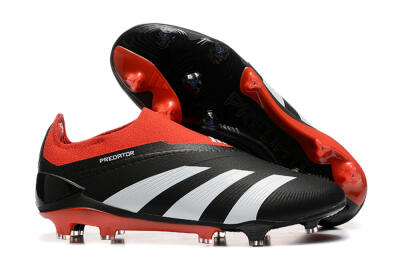 Men's Adidas Predator Elite Laceless FG Firm Ground Low-Tops Football Boots - Black/White/Red