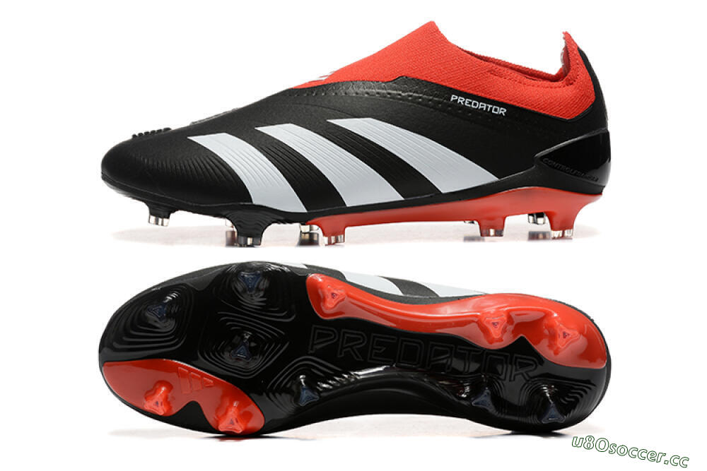 Men's Adidas Predator Elite Laceless FG Firm Ground Low-Tops Football Boots - Black/White/Red 1