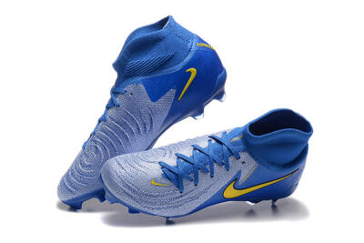 Men's Nike Phantom Luna Elite FG Firm Ground High-Tops Football Boots - Blue/Silver/Yellow