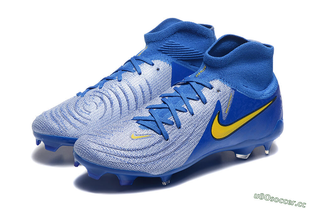Men's Nike Phantom Luna Elite FG Firm Ground High-Tops Football Boots - Blue/Silver/Yellow 5