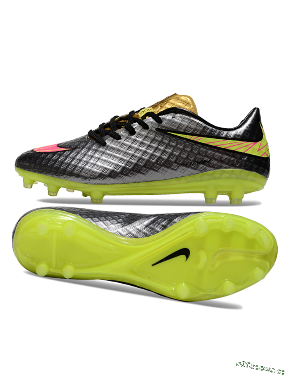 Men's Nike Hypervenom Phantom FG Firm Ground Low-Tops Football Boots - Black/Gold/Pink/Yellow 1
