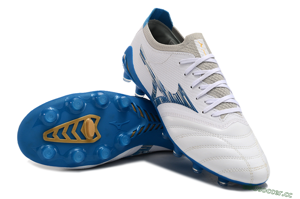 Women's Mizuno Morelia Neo 3 FG Firm Ground Low-Tops Football Boots - White/Blue/Yellow 4