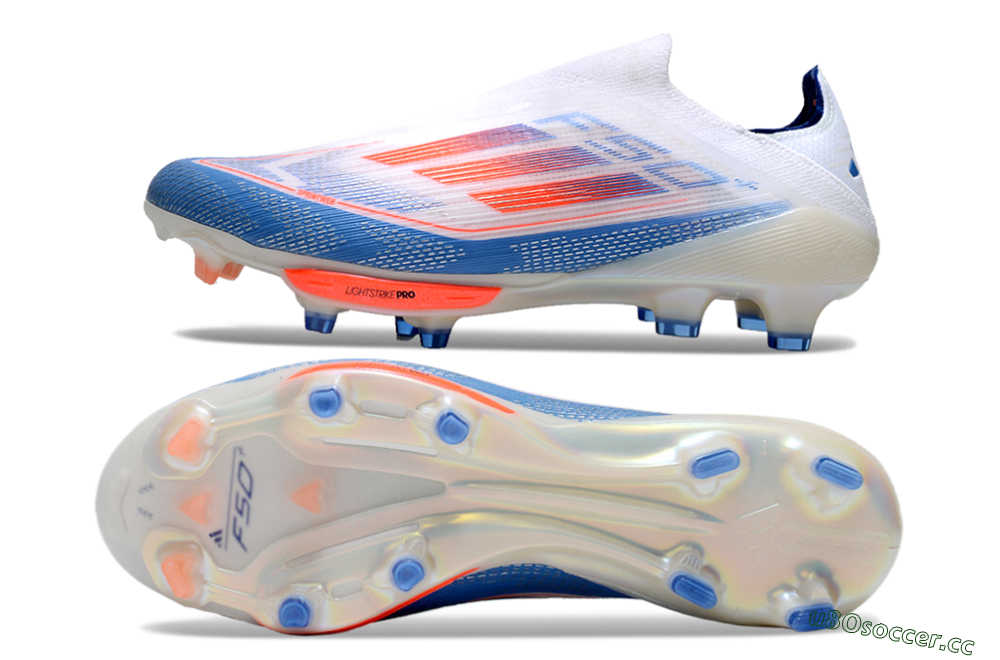 Unisex Adidas F50+ Lightstrike Pro Laceless FG Firm Ground Low-Tops Football Boots - White/Red/Blue 1