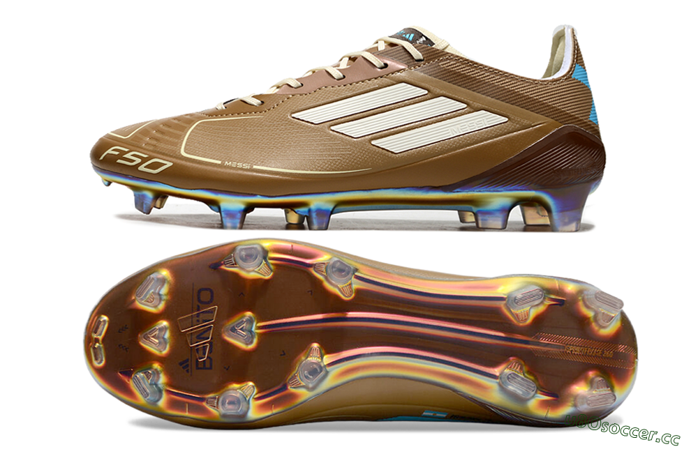 Men's Adidas F50 Elite FG Firm Ground Low-Tops Football Boots - Brown/White/Blue 1