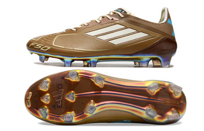 Men's Adidas F50 Elite FG Firm Ground Low-Tops Football Boots - Brown/White/Blue