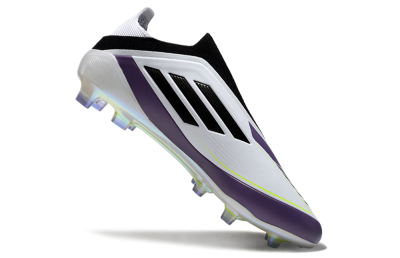 Men's Adidas F50 Elite Laceless FG Firm Ground Low-Tops Football Boots - White/Purple/Black