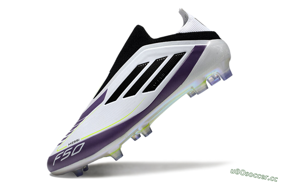 Men's Adidas F50 Elite Laceless FG Firm Ground Low-Tops Football Boots - White/Purple/Black 5