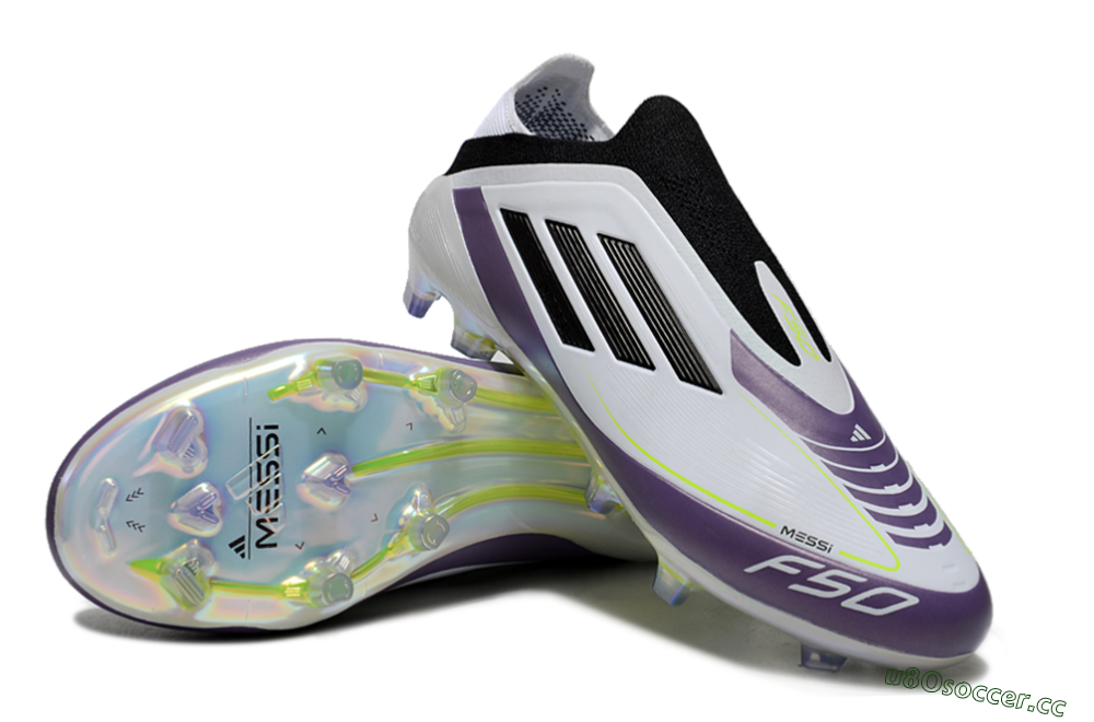 Men's Adidas F50 Elite Laceless FG Firm Ground Low-Tops Football Boots - White/Purple/Black 3