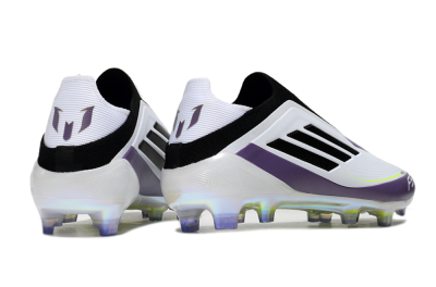 Men's Adidas F50 Elite Laceless FG Firm Ground Low-Tops Football Boots - White/Purple/Black