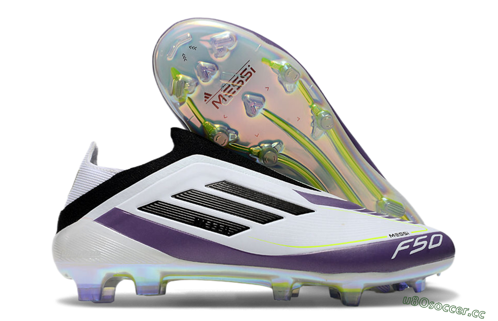 Men's Adidas F50 Elite Laceless FG Firm Ground Low-Tops Football Boots - White/Purple/Black 2