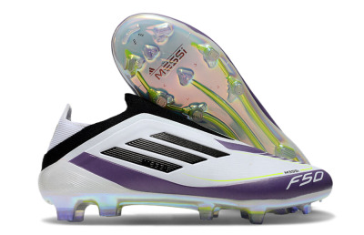 Men's Adidas F50 Elite Laceless FG Firm Ground Low-Tops Football Boots - White/Purple/Black