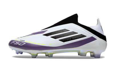 Men's Adidas F50 Elite Laceless FG Firm Ground Low-Tops Football Boots - White/Purple/Black