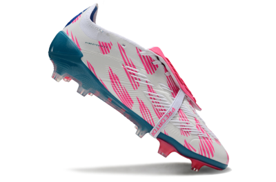 Unisex Adidas Predator Elite Foldover Tongue FG Firm Ground Low-Tops Football Boots - White/Blue/Pink
