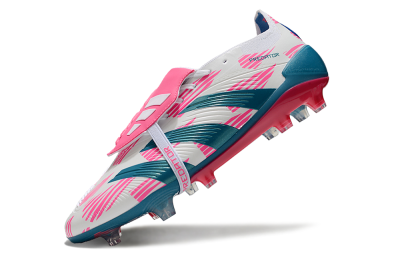 Unisex Adidas Predator Elite Foldover Tongue FG Firm Ground Low-Tops Football Boots - White/Blue/Pink