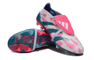 Unisex Adidas Predator Elite Foldover Tongue FG Firm Ground Low-Tops Football Boots - White/Blue/Pink