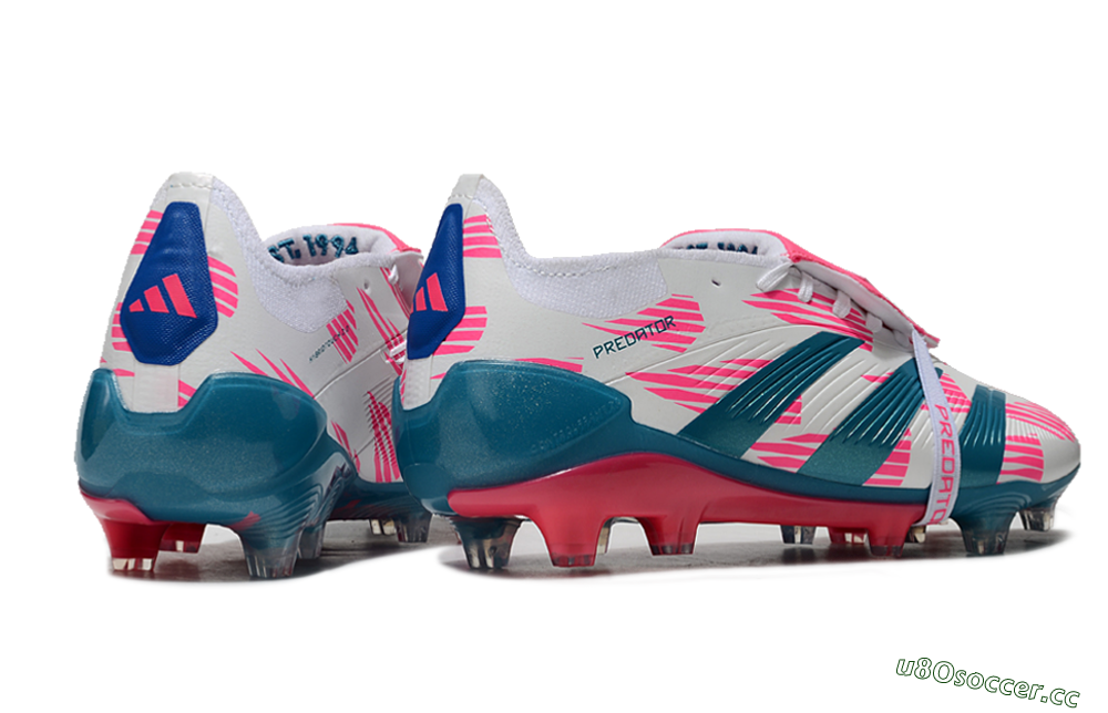 Unisex Adidas Predator Elite Foldover Tongue FG Firm Ground Low-Tops Football Boots - White/Blue/Pink 6