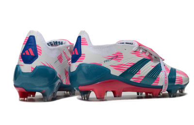 Unisex Adidas Predator Elite Foldover Tongue FG Firm Ground Low-Tops Football Boots - White/Blue/Pink