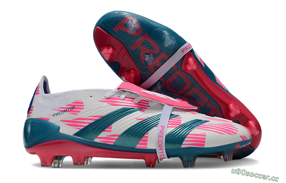 Unisex Adidas Predator Elite Foldover Tongue FG Firm Ground Low-Tops Football Boots - White/Blue/Pink 2