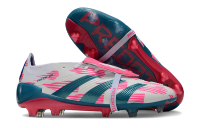 Unisex Adidas Predator Elite Foldover Tongue FG Firm Ground Low-Tops Football Boots - White/Blue/Pink