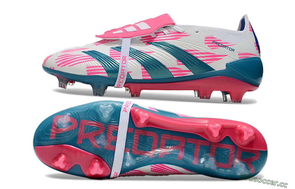 Unisex Adidas Predator Elite Foldover Tongue FG Firm Ground Low-Tops Football Boots - White/Blue/Pink 1