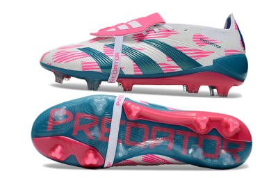 Unisex Adidas Predator Elite Foldover Tongue FG Firm Ground Low-Tops Football Boots - White/Blue/Pink
