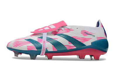 Unisex Adidas Predator Elite Foldover Tongue FG Firm Ground Low-Tops Football Boots - White/Blue/Pink